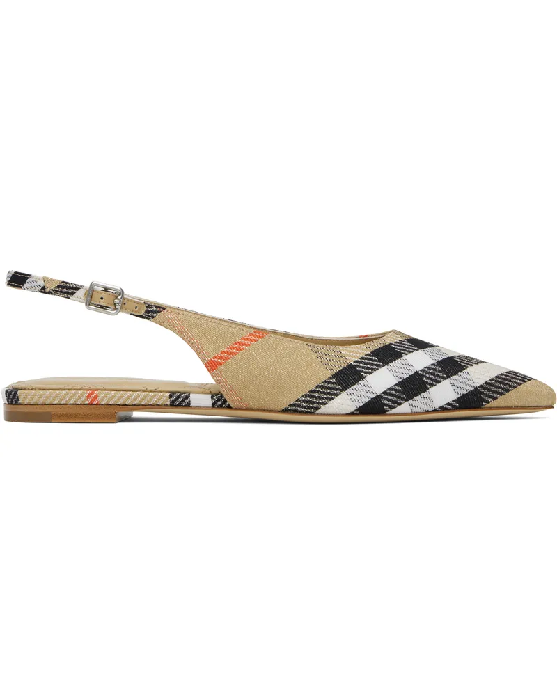 Burberry Beige Check Birdie Slingback Flats Sand