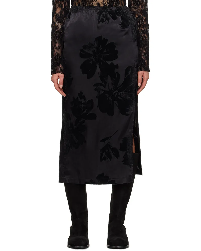 Youth Black Side-Slit Midi Skirt Black