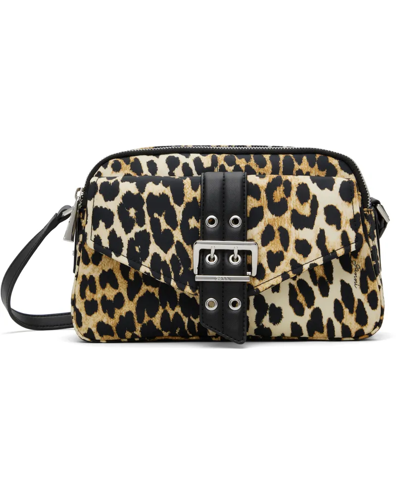 Ganni Brown Leopard Nylon Bucky Camera Bag 943