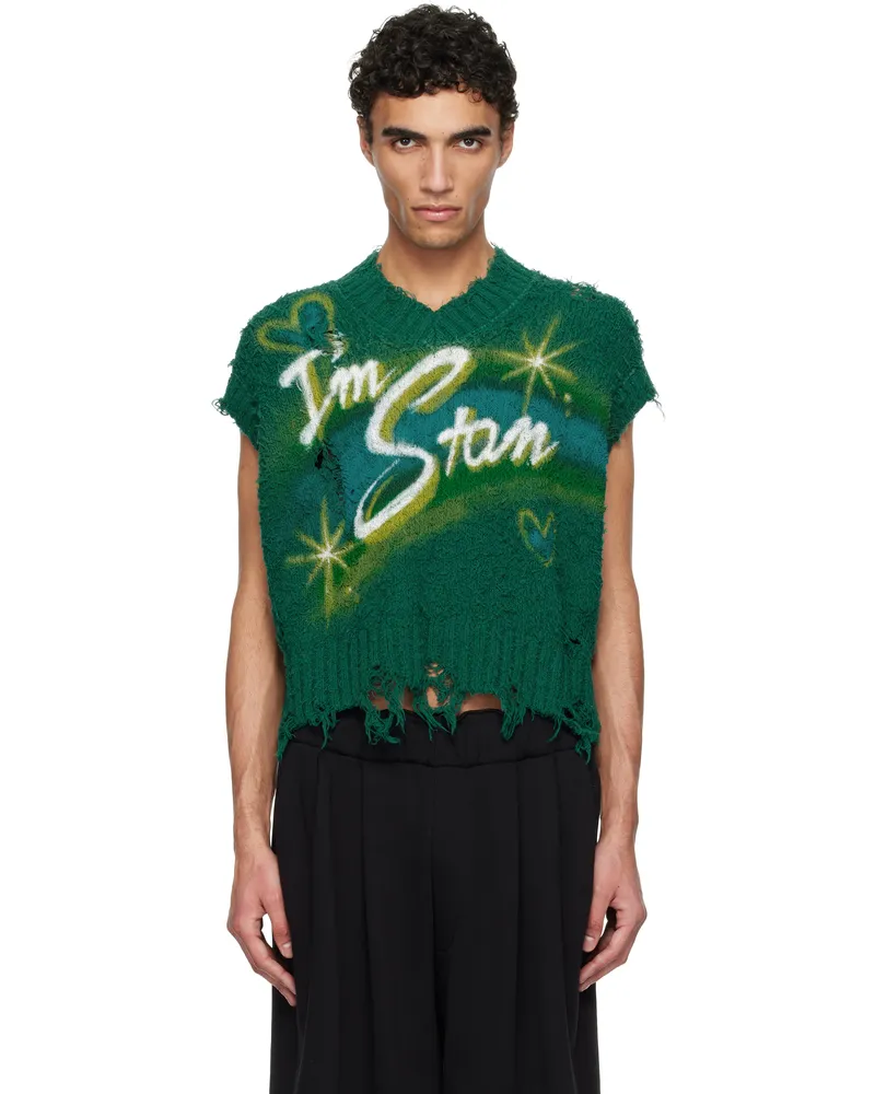 Doublet Green Airbrush Recycled Cotton Knit Vest Green