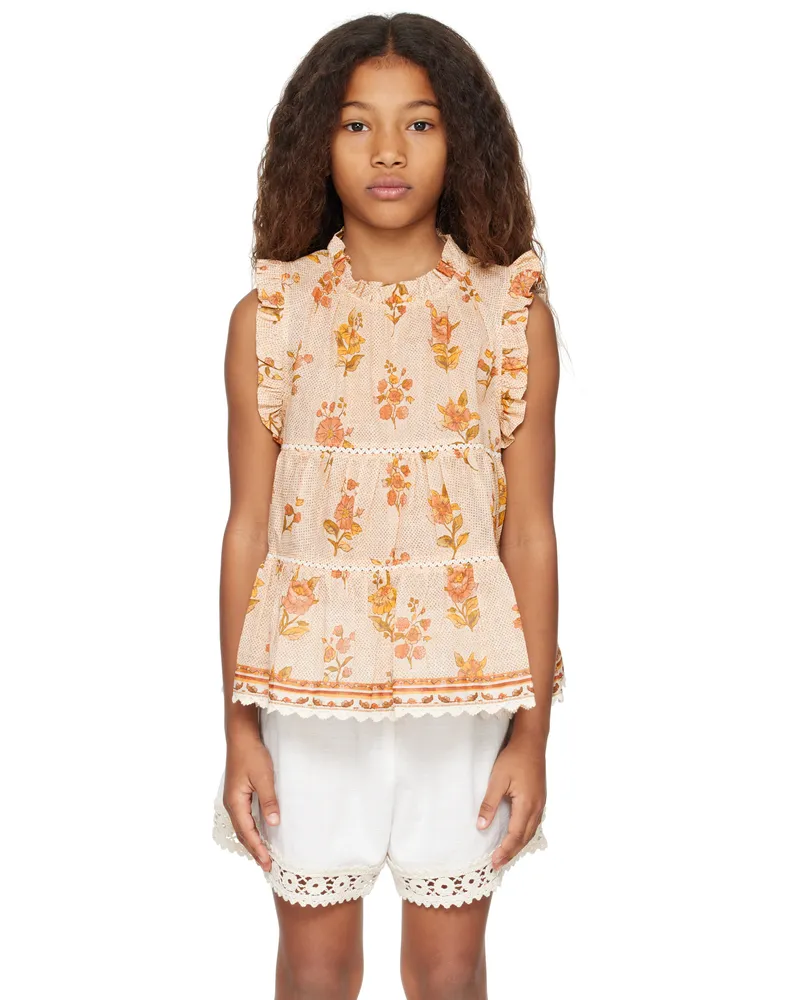 Zimmermann Kids Beige Tallow Gathered Top Crmpos