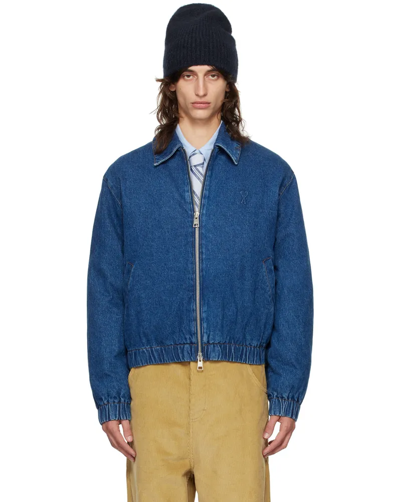 AMI Paris Blue Ami De Cœur Zipped Denim Jacket Used