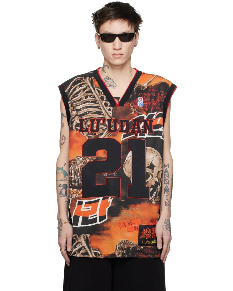 LU'U DAN Black & Orange B Ball L-D Tank Top Reaper