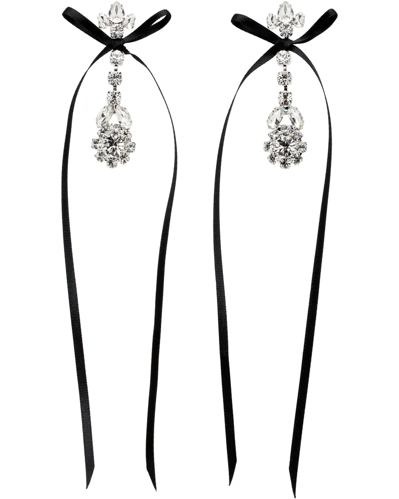 Simone Rocha Silver & Black Victorian Bow Ribbon Drip Earrings Crystal