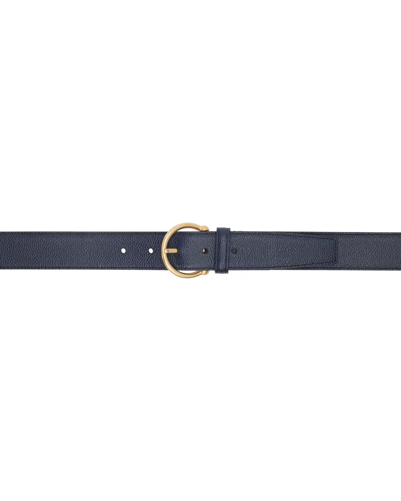 Thom Browne Navy Pebble Grain Round Buckle Belt 415navy