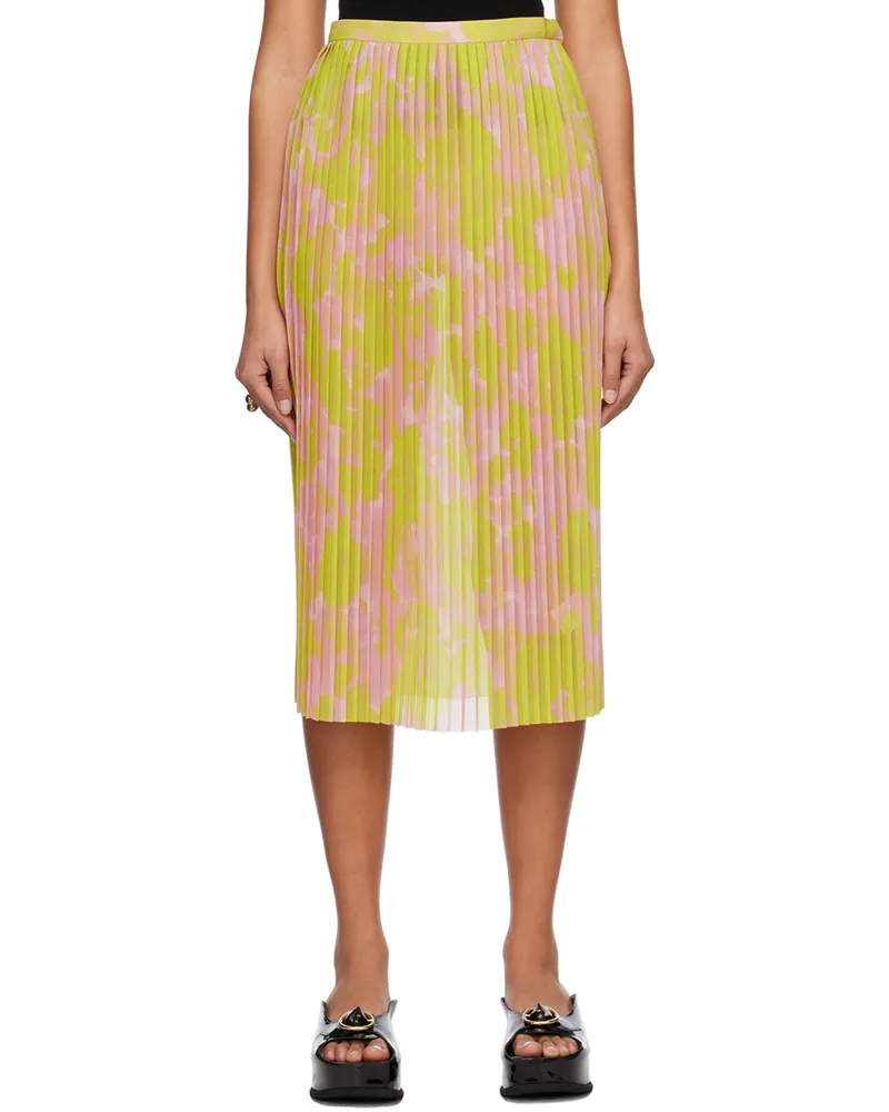 Dries van Noten Yellow & Pink Pleated Midi Skirt 202
