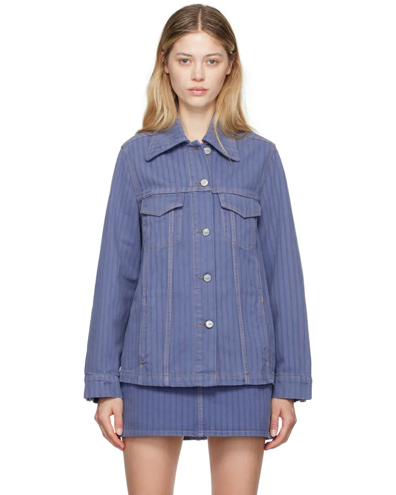 Ganni Blue Stripe Overdyed Denim Jacket 083