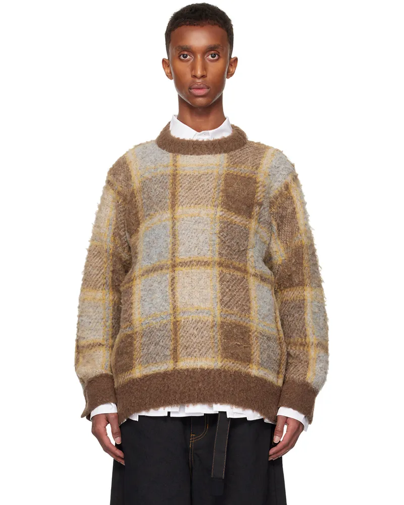 Sacai Brown Plaid Knit Sweater 601
