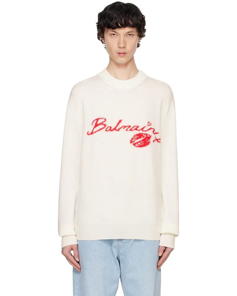 Balmain Off-White Wool 'Balmain Kiss' Sweater Gbq
