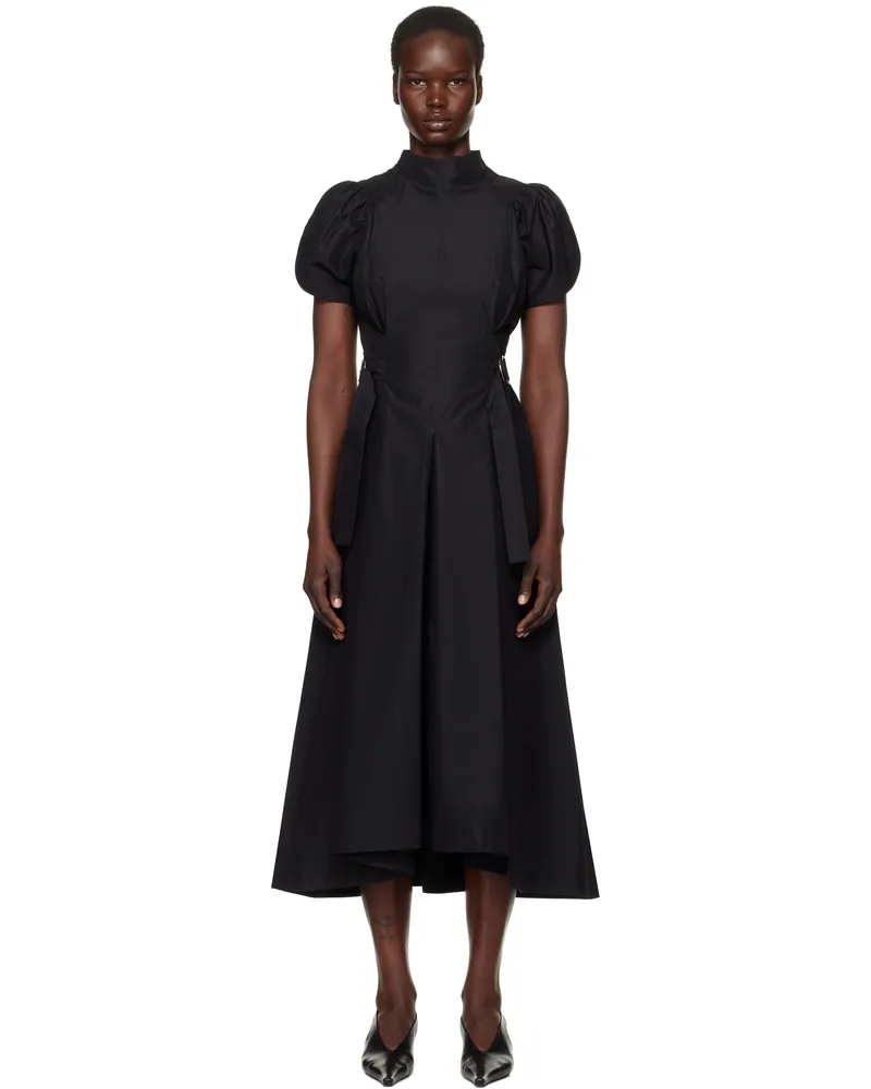 3.1 phillip lim Black Puff Sleeve Poplin Flare Midi Dress Black