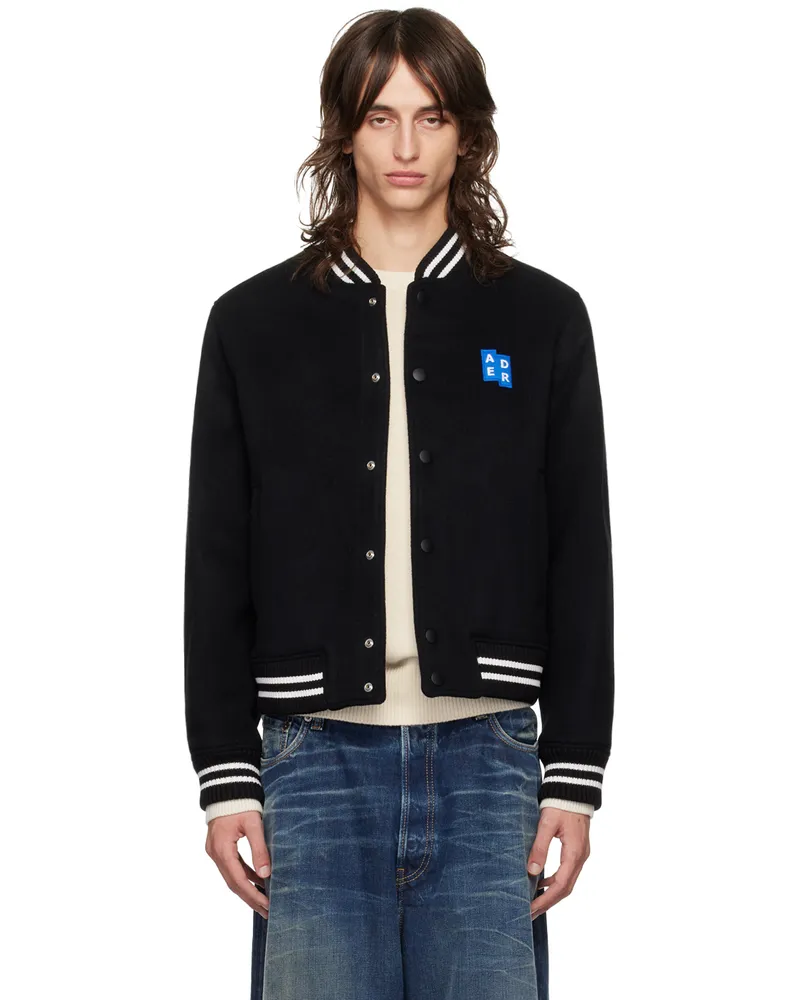 Adererror Black TRS Tag Varsity Bomber Jacket Noir