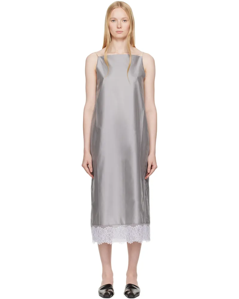 Carven Gray Pressed Silk Slip Midi Dress Charcoal