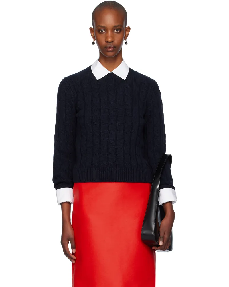 &Daughter Navy Carrow Cable Crewneck Sweater Navy