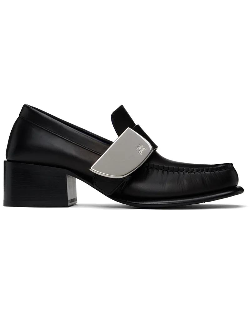 Burberry Black Leather Shield Loafers Black