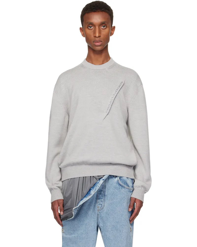 Y/PROJECT Gray Pinched Logo Sweater Light