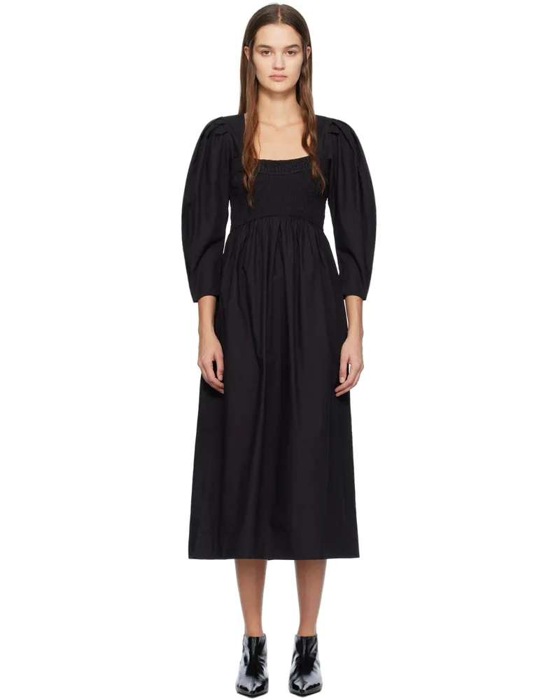 Ganni Black Smocked Maxi Dress 099