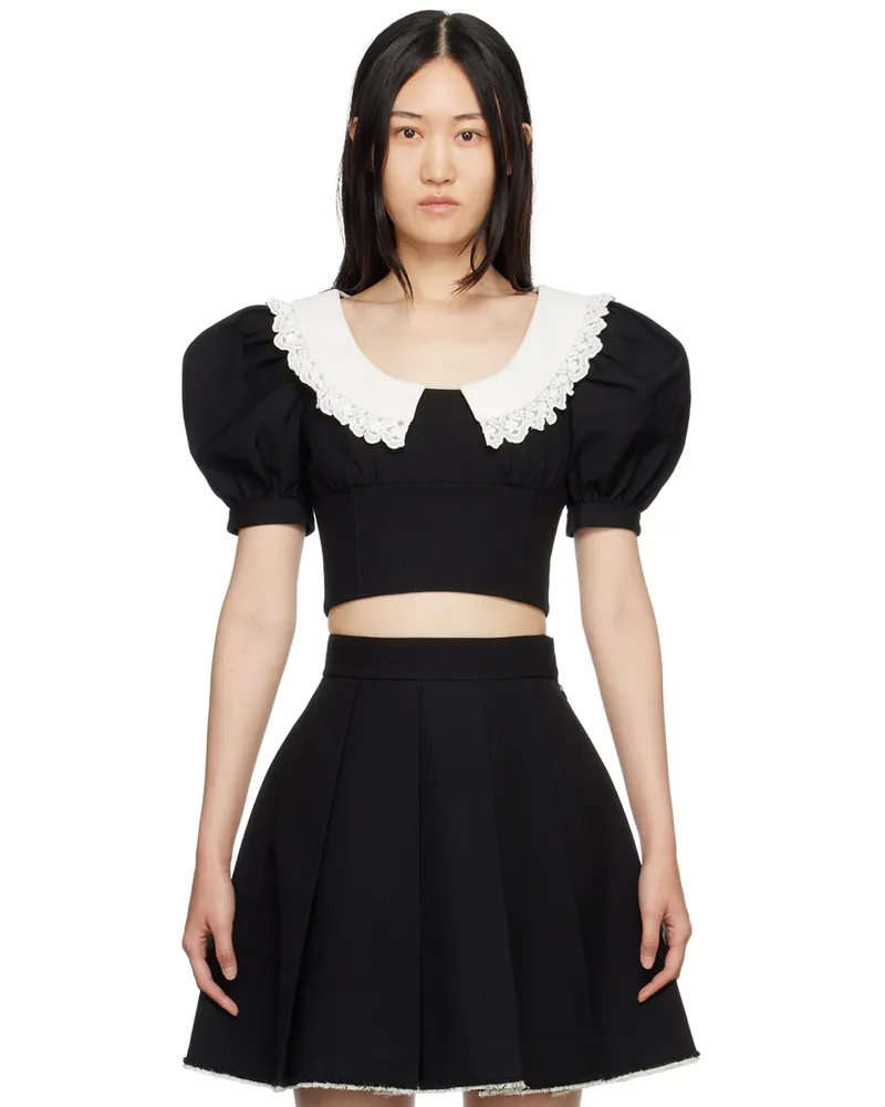 SHUSHU/TONG Black Puff Sleeve Blouse Ba100