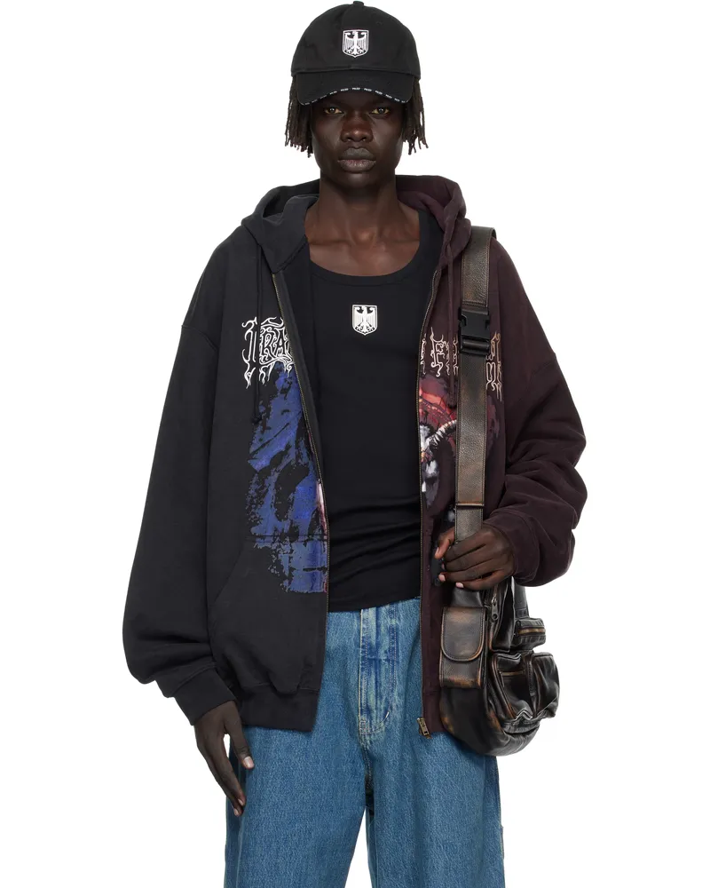 VETEMENTS Black & Burgundy Cradle of Filth Cut-Up Oversized Hoodie Black