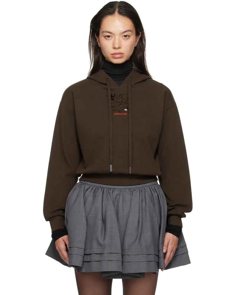 SHUSHU/TONG Brown Stereo Rose Embellished Hoodie Bn100