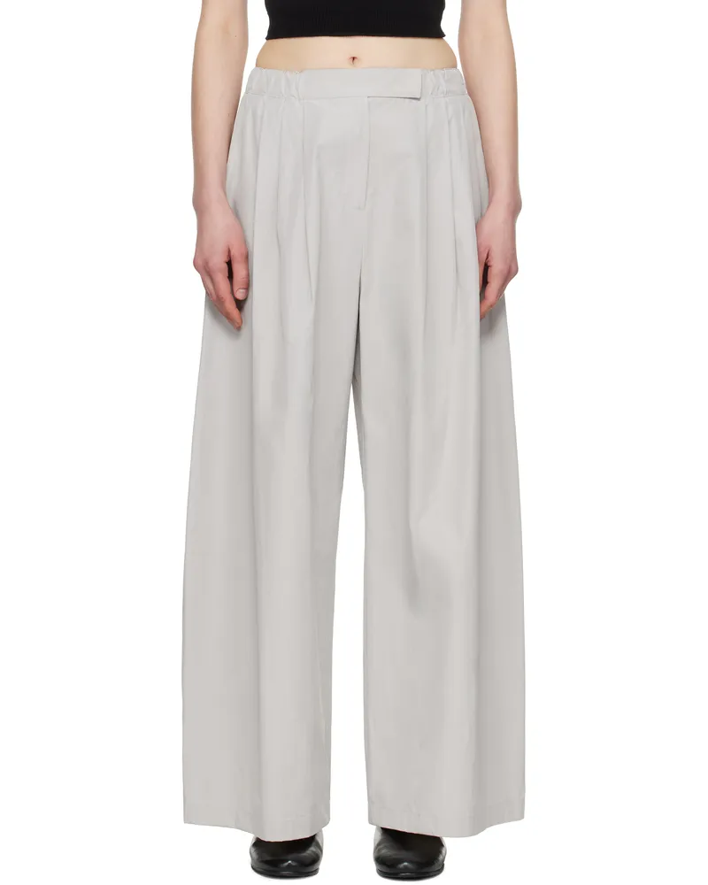 AMOMENTO Gray Three Tuck Banding Trousers Grey