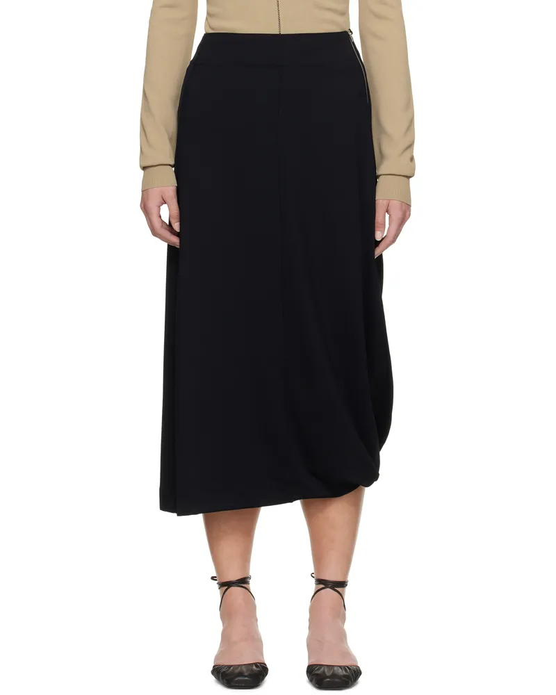 Christophe Lemaire Black Twisted Hem Midi Skirt Bk999