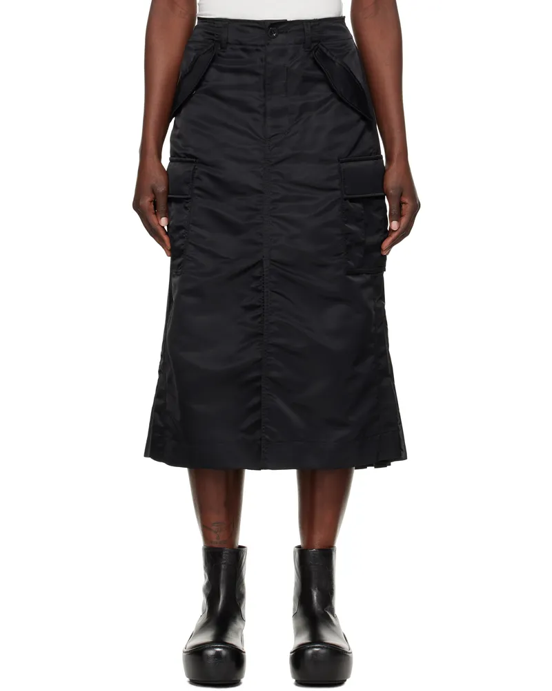 Sacai Black Nylon Twill Midi Skirt 001