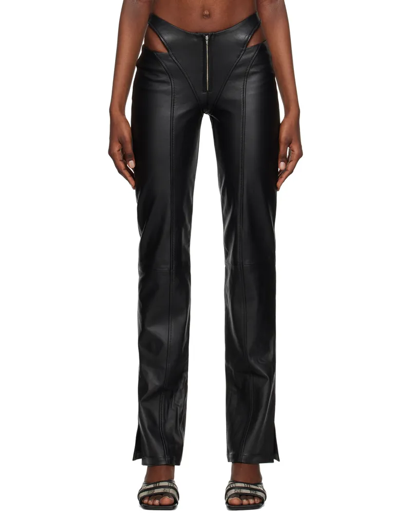 MISBHV Black Cut Out Leather Trousers Black