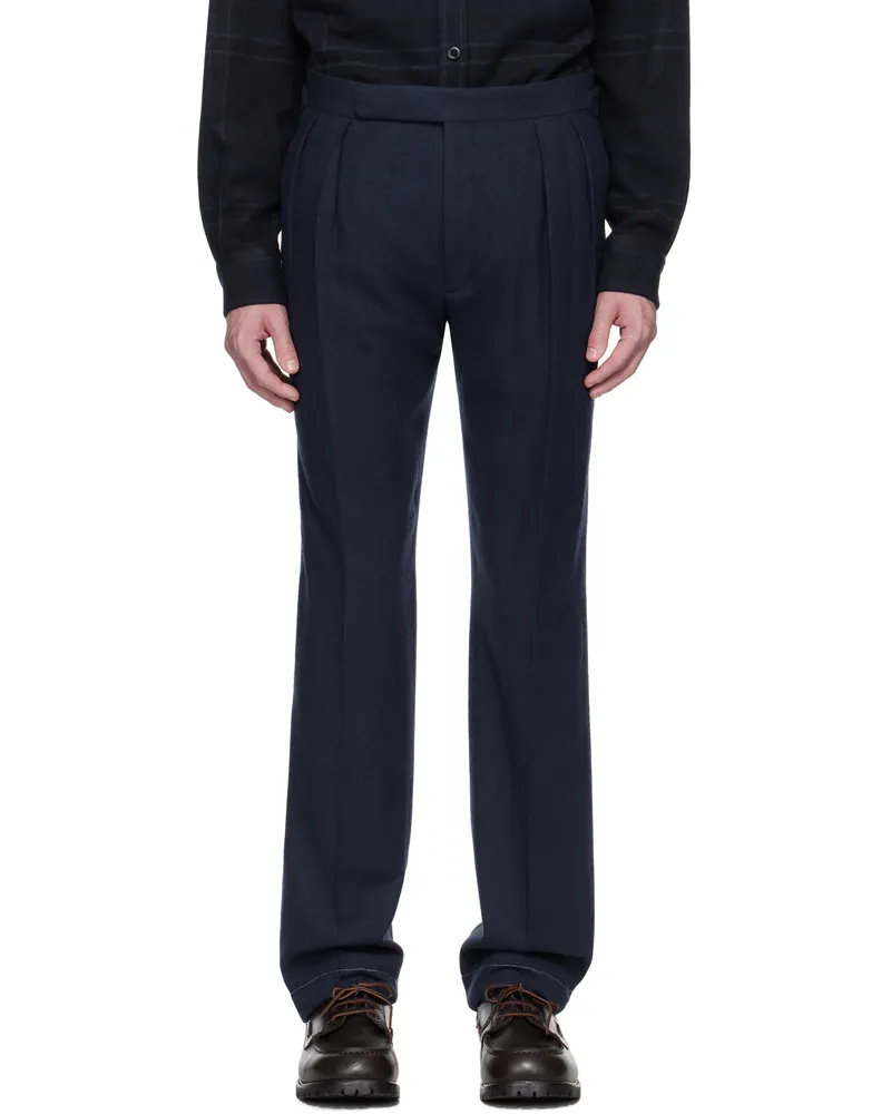 Ralph Lauren Navy Herringbone Wool-Blend Suit Trousers Navy