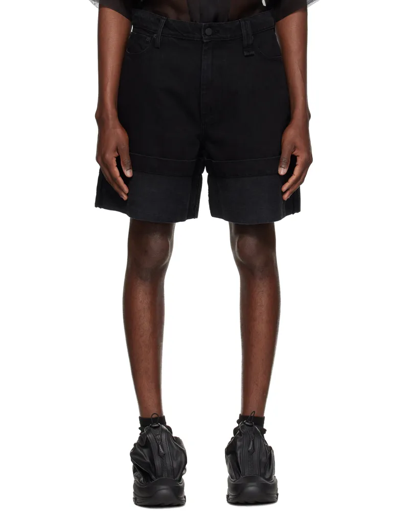 Simone Rocha Black Wide Leg Puddle Denim Shorts Black