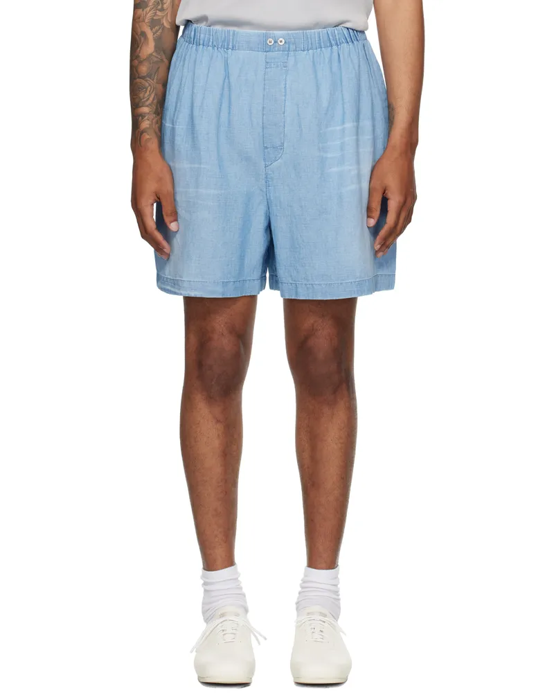 Acne Studios Blue Logo Stamp Shorts Auz