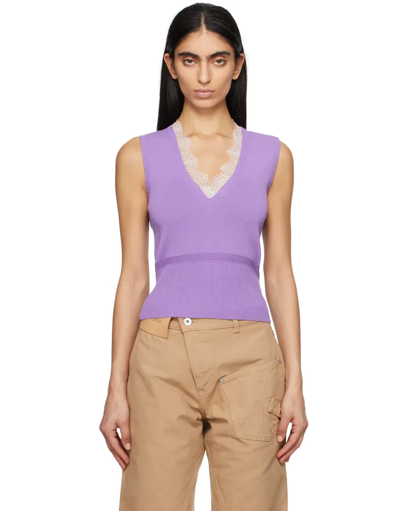 J.W.Anderson Purple V-Neck Lace Trim Vest 748