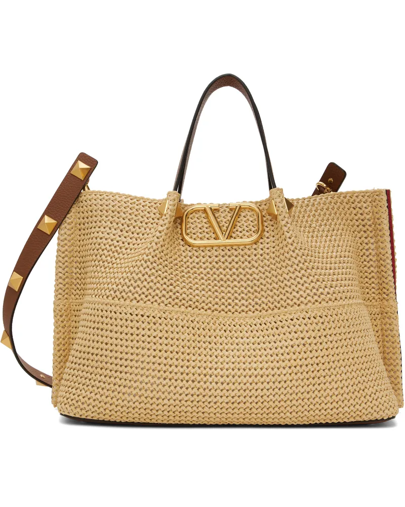 Valentino Garavani Beige Medium Straw Summer Tote D84