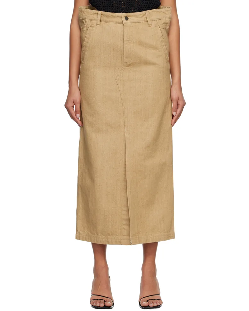 Subtle Le Nguyen Beige Flat Denim Maxi Skirt Beige