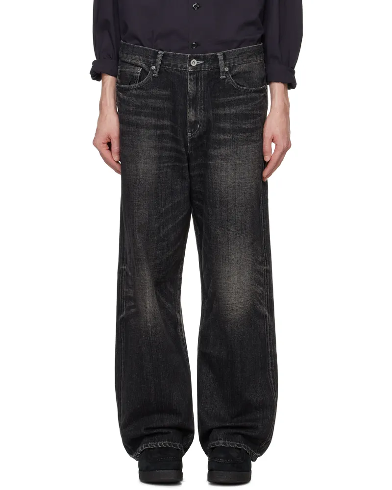 Neighborhood Black Washed Denim DP Wide Jeans Black