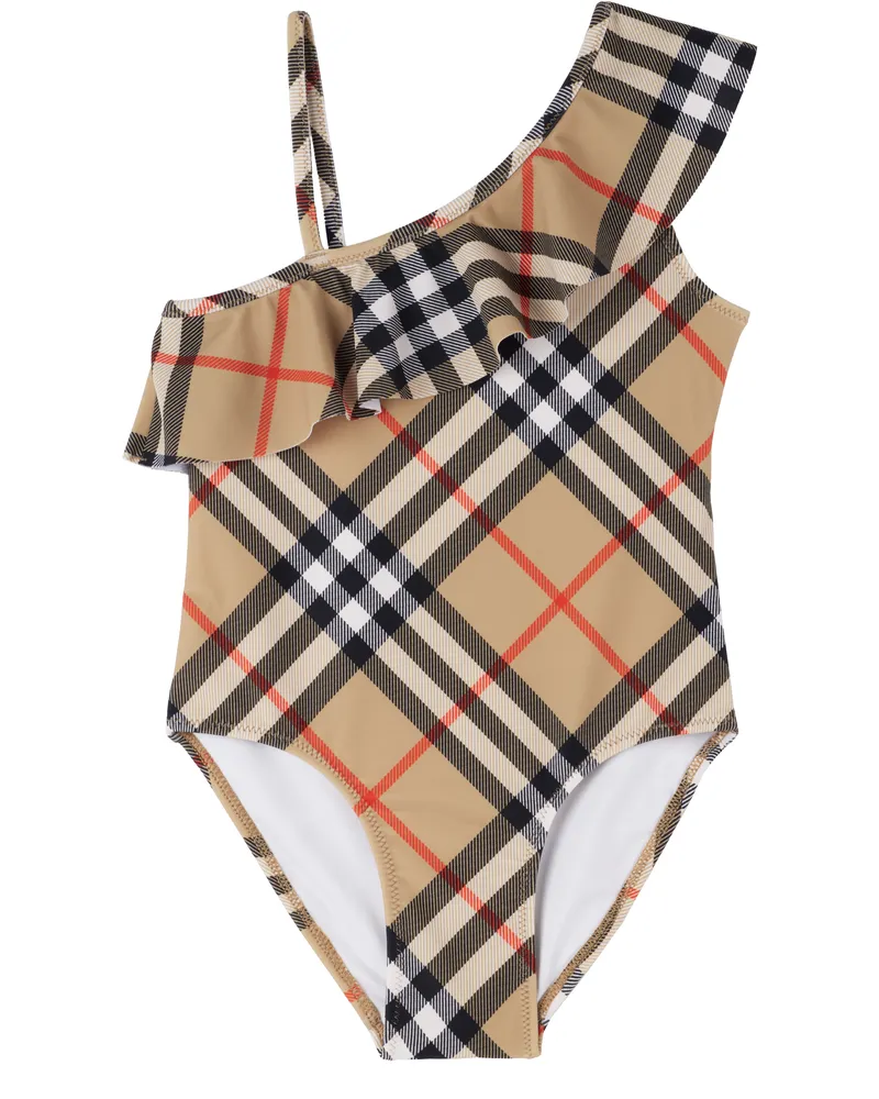 Burberry Kids Beige Check Swimsuit Sand