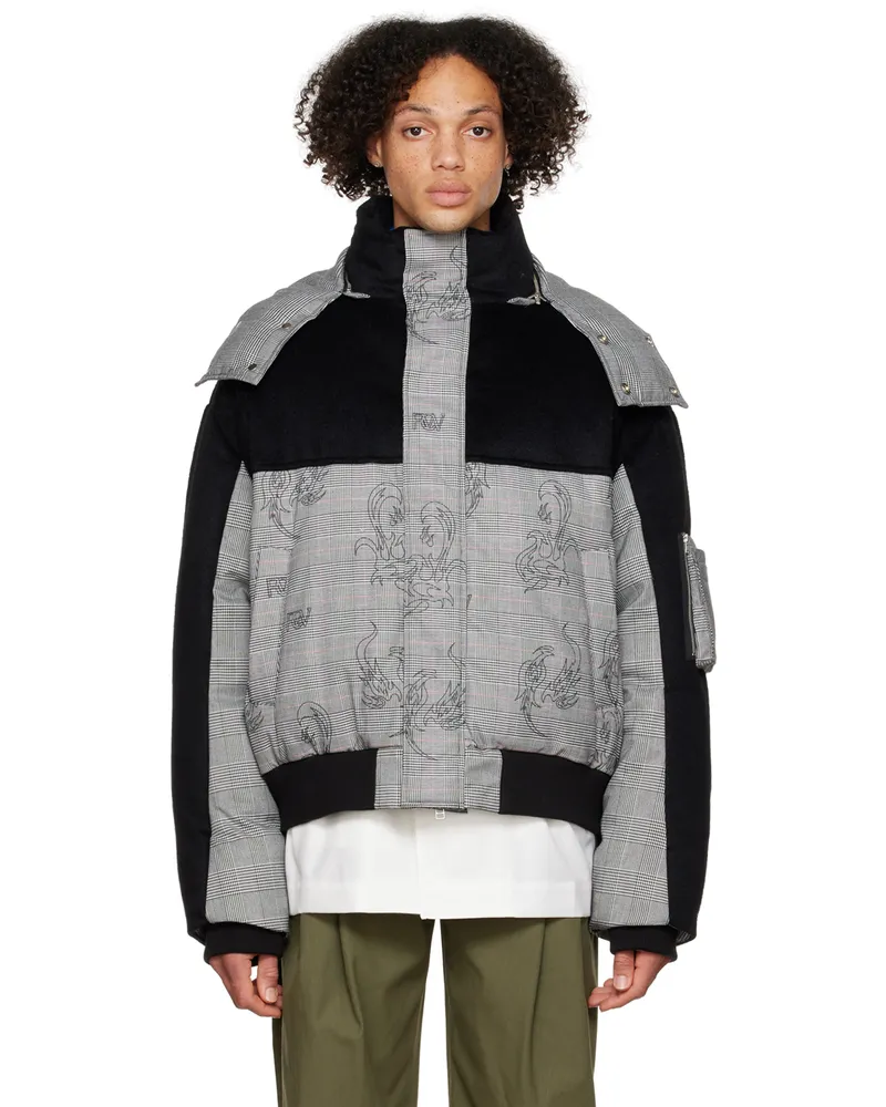 Feng Chen Wang Black & Gray Houndstooth Down Jacket Black