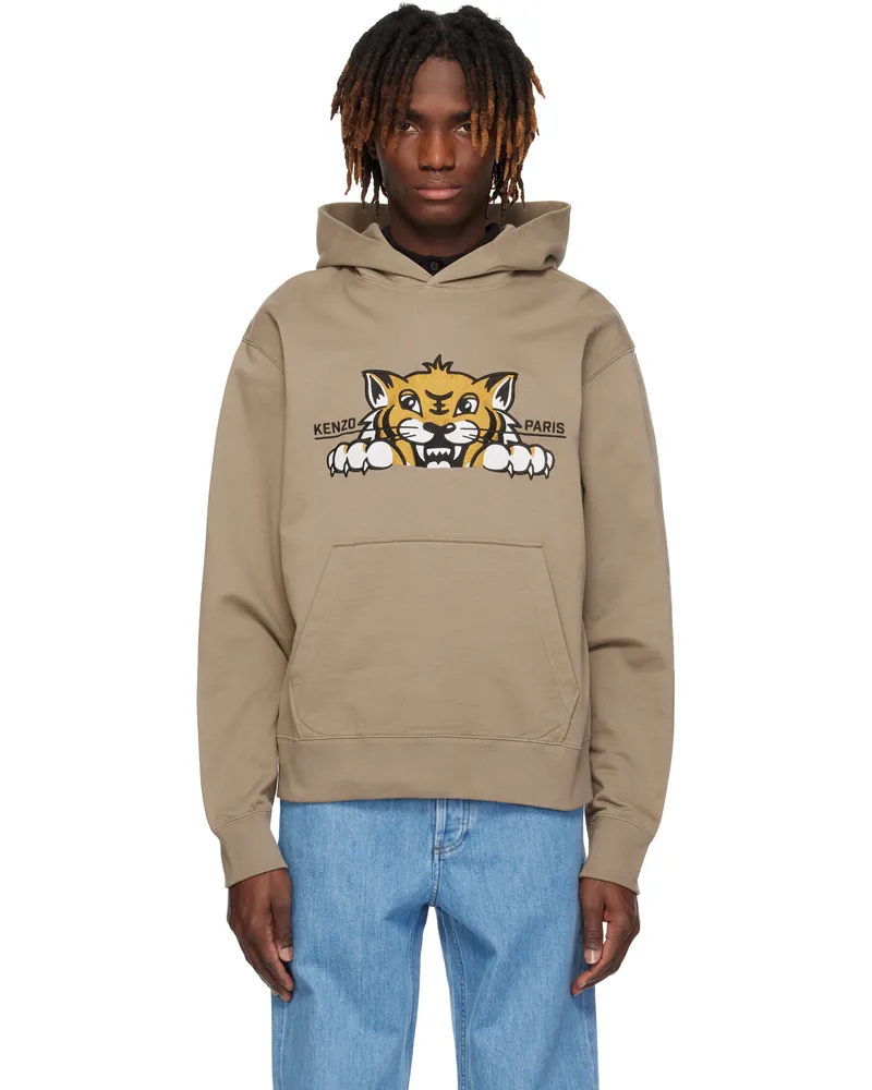 Kenzo Brown Kenzo Paris 'KENZO Happy Tiger' Embroidered Hoodie Tan