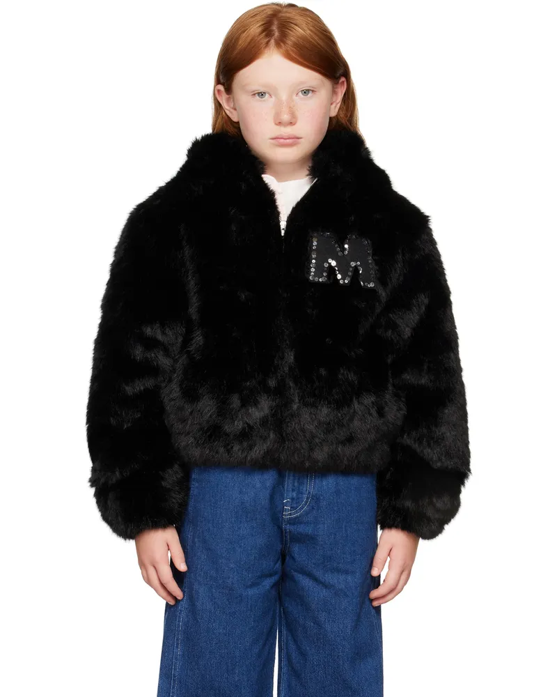 Marni Kids Black Faux-Fur 'M' Patch Jacket 0m900