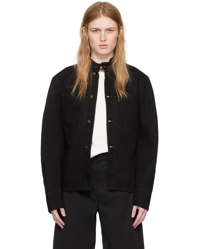 Christophe Lemaire Black Curved Sleeve Denim Jacket Black