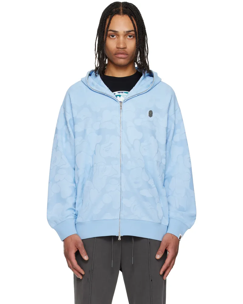 BAPE Blue Solid Camo Jacquard One Point Zip Hoodie Sax-sax