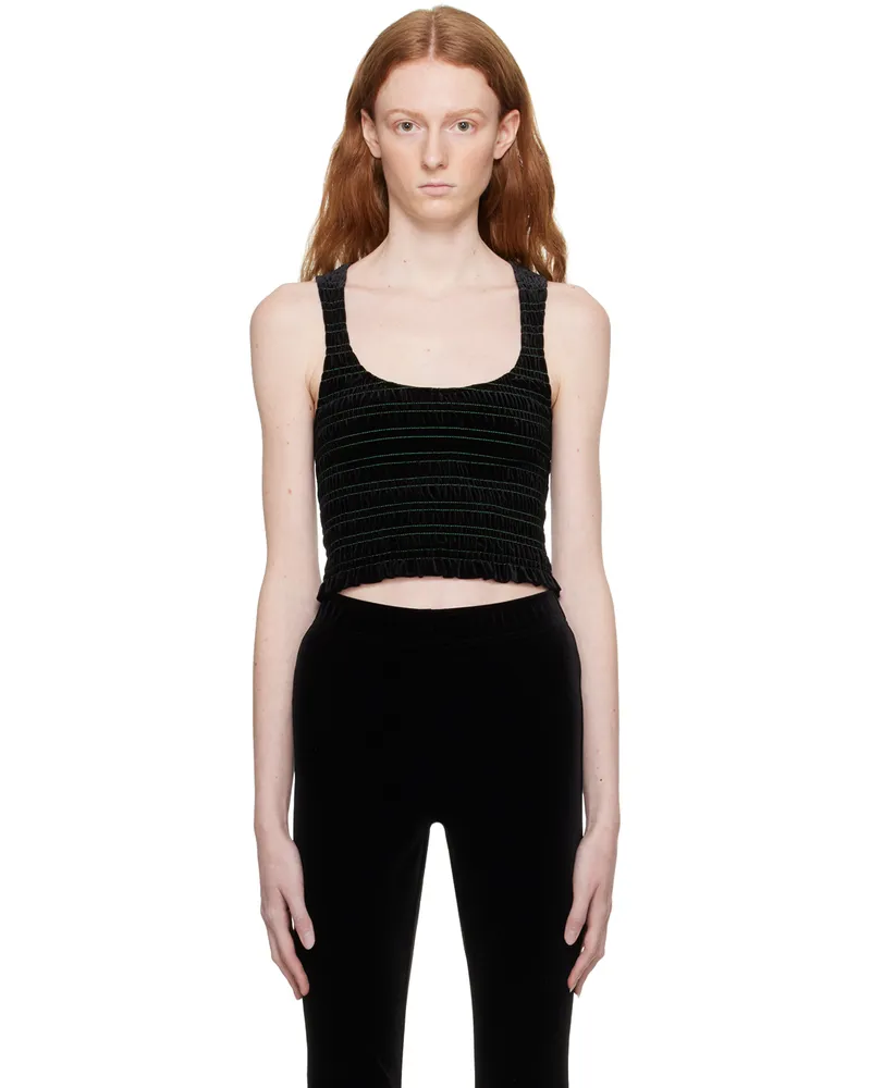 Ganni Black Shirred Tank Top 099