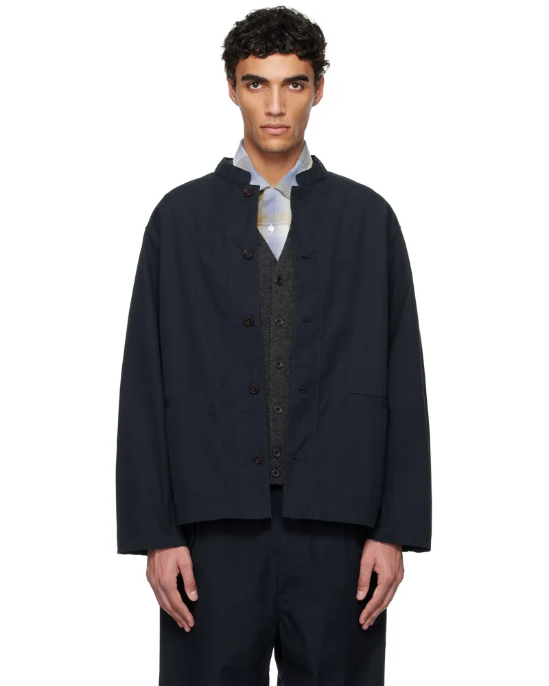 nanamica Navy Band Collar Shirt Jacket Navy