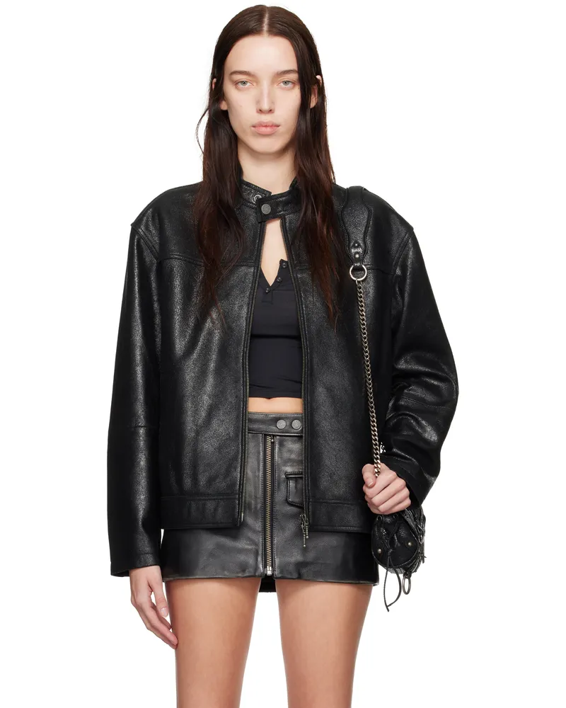 Black leather guess jacket online