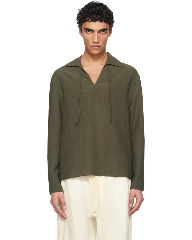 COMMAS Khaki Tie Collar Resort Shirt Dark