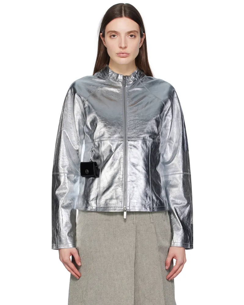 Saks Potts Silver Daria Leather Jacket Silver