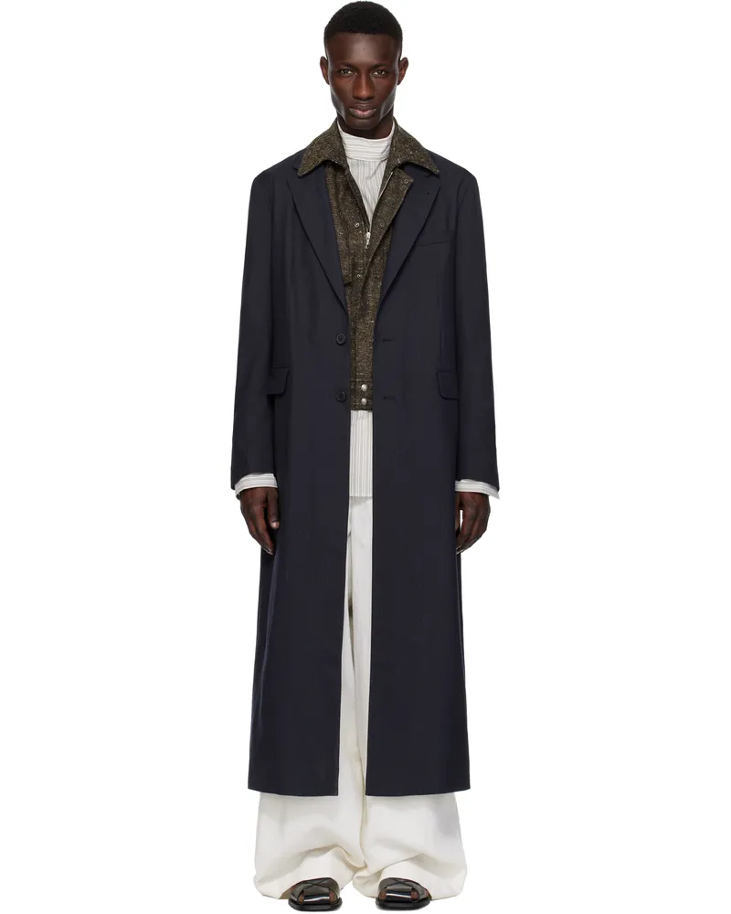 Dries van Noten Navy Wool Coat