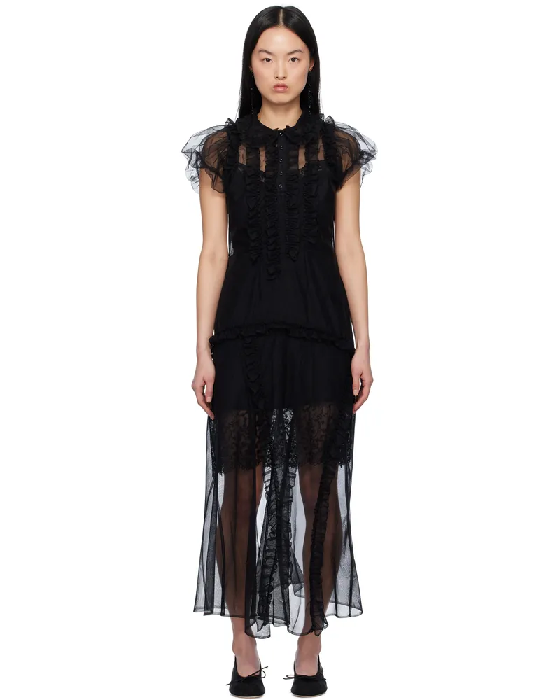 Simone Rocha Black Ruffle Frill Multi-Seam Maxi Dress Black