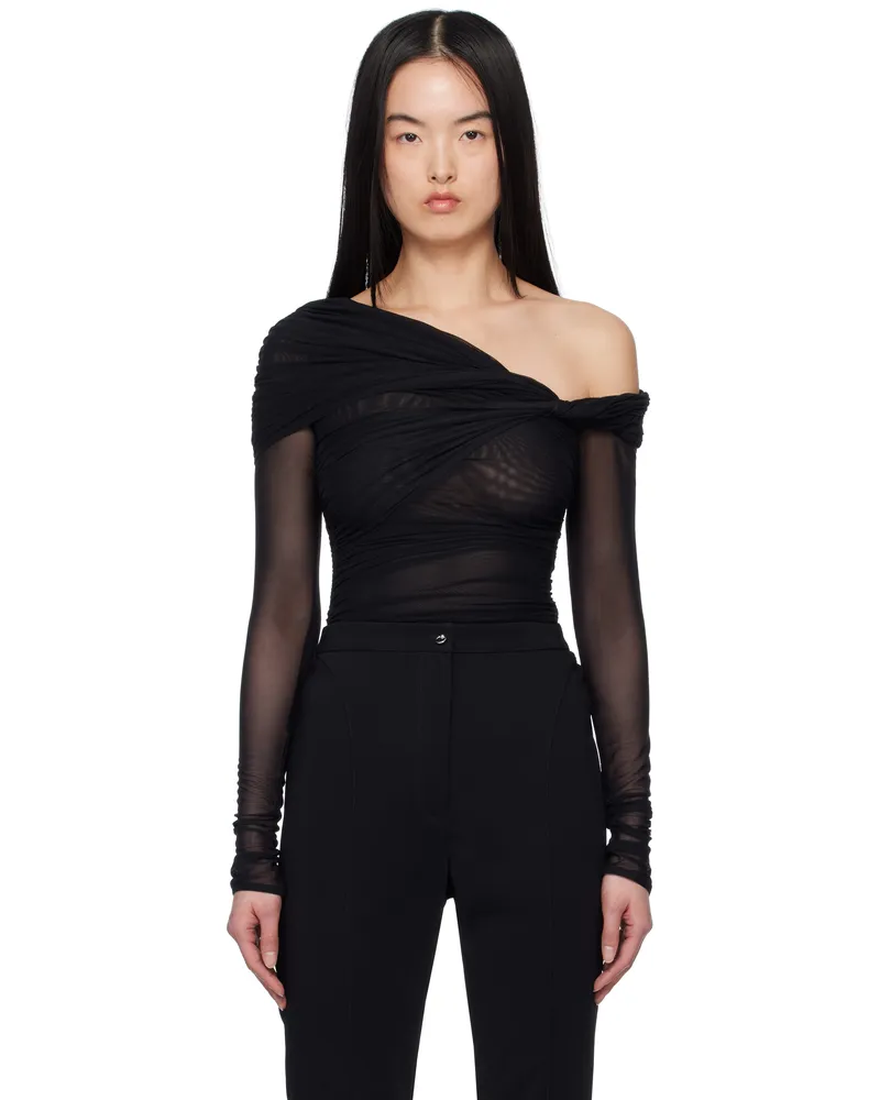 Thierry Mugler Black Off-Shoulder Ruched Bodysuit 1999