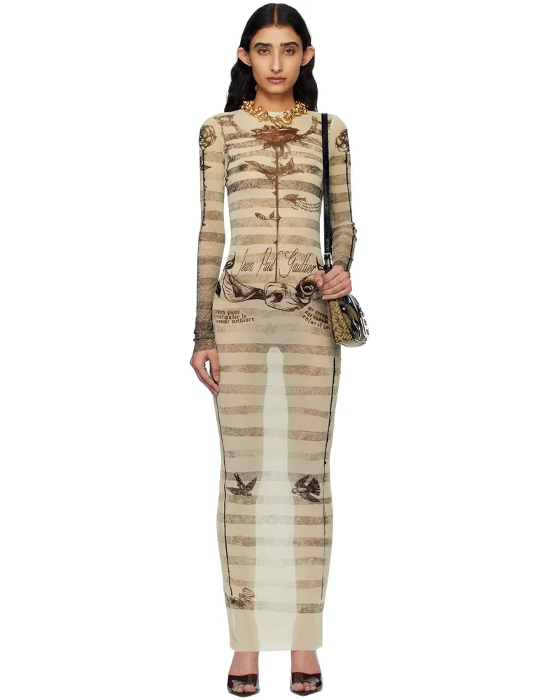 Jean Paul Gaultier Beige 'The Tattoo Marinière' Maxi Dress 030030-ecru
