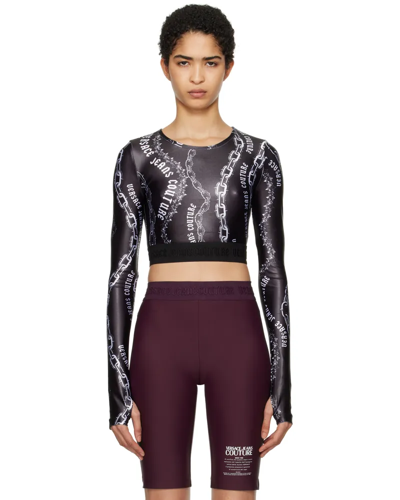 Versace Jeans Black Chain Couture Crop T-shirt E899